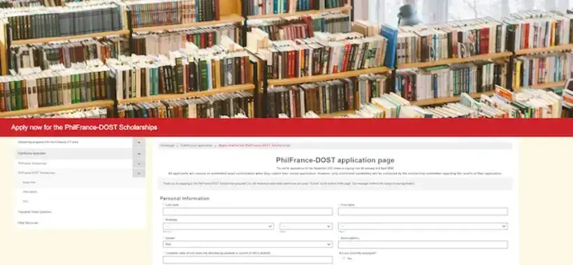 PhilFrance-DOST scholarship online portal