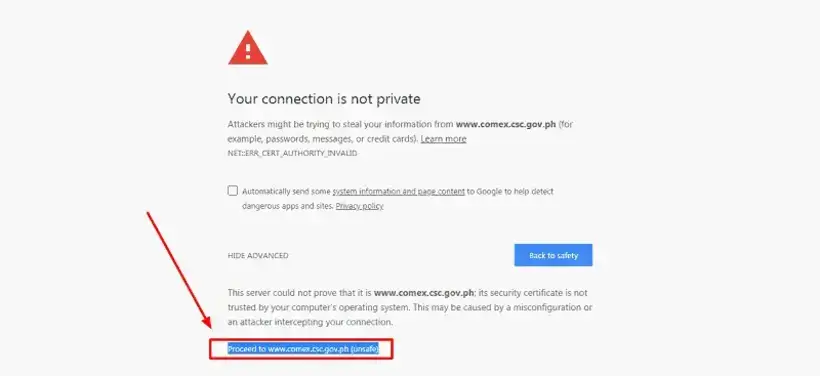 Privaty Error When Accessing COMEX Website
