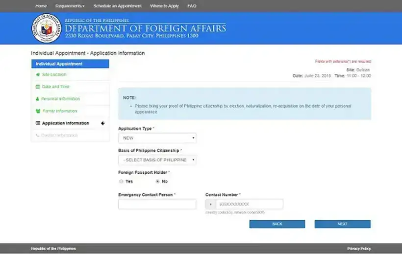 Philippine Passport Appointment Application Information
