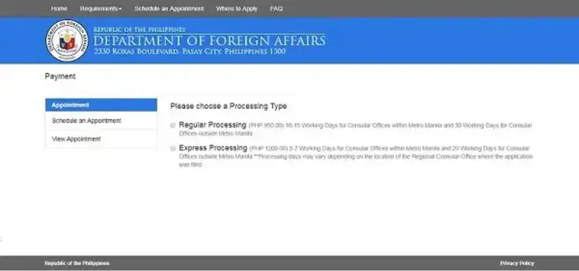 Philippine Passport Processing Type